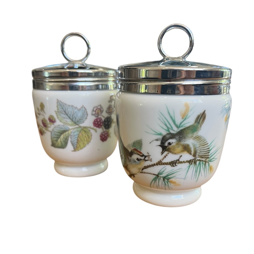 Royal Worcester bone china Vintage Ceramic Egg Cups with Silver Lids 2 pieces